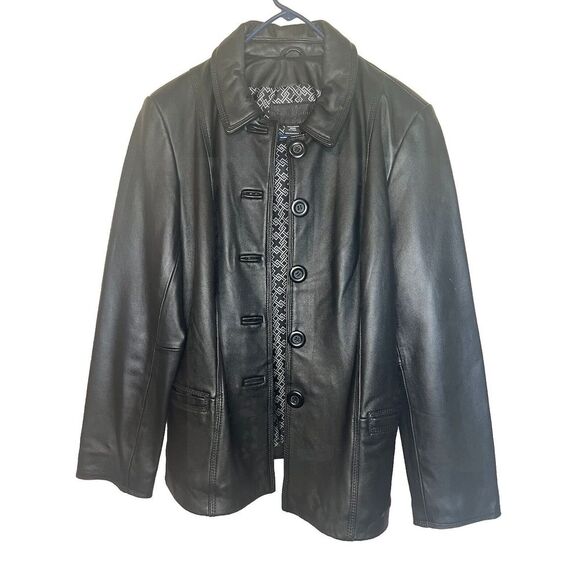 Jaclyn Smith Jackets & Blazers - Jaclyn Smith Y2K 90's Black Leather Jacket Button Up Size Large EUC Vintage Coat
